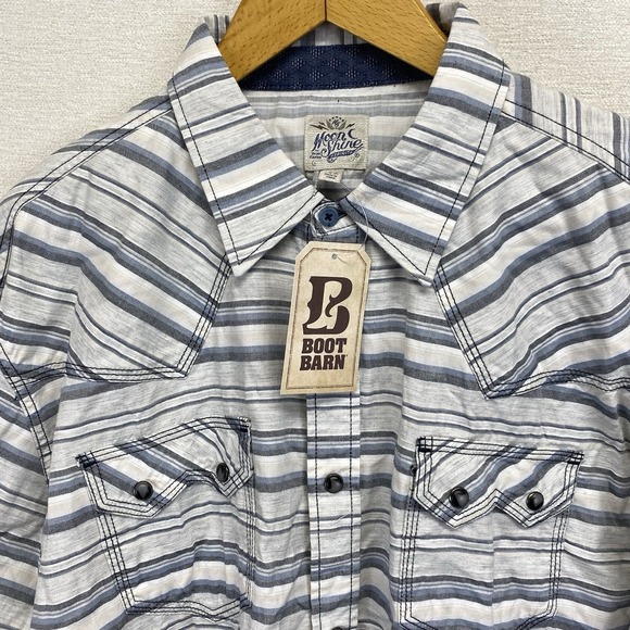 NWT MoonShine Spirit Brad Paisley Marveled Pearl Snap White Gray Plaid‎ Mens XL - Picture 9 of 14